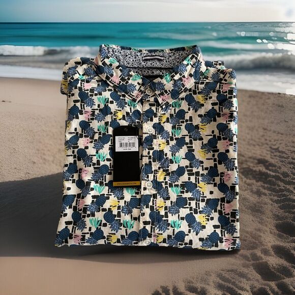 Tailored Recreation Premium Hawaiian Shirt Pineapple Mens Medium Slim Fit NWT - Picture 1 of 15
